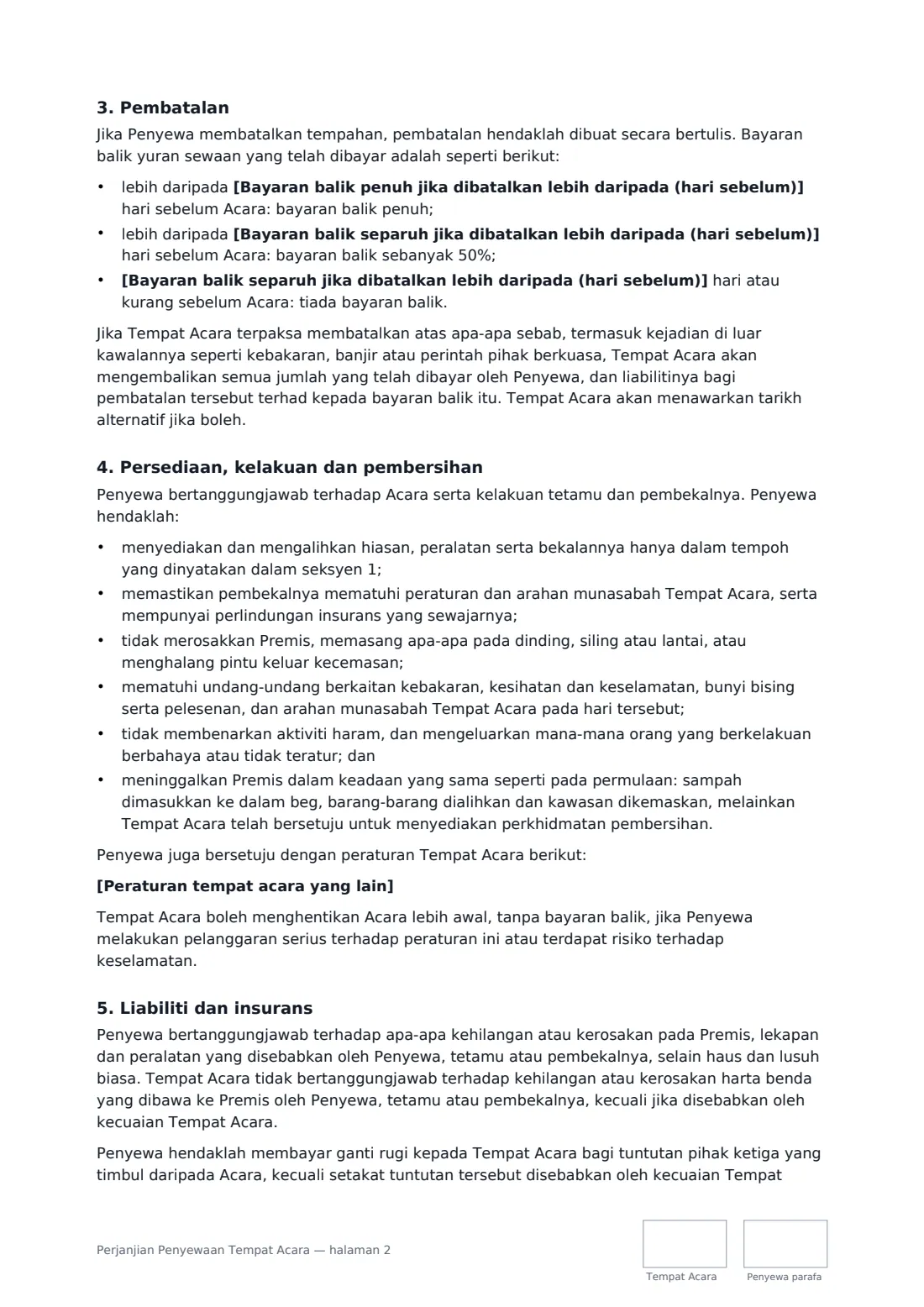 Perjanjian Penyewaan Tempat Acara — halaman 2 daripada 3