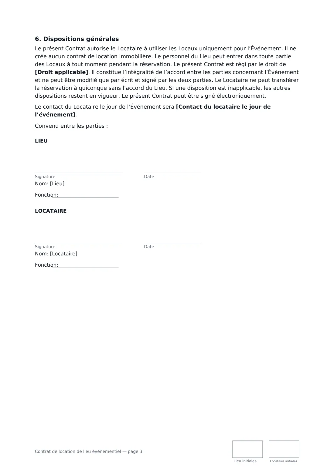 Contrat de location de lieu événementiel — page 3 sur 3