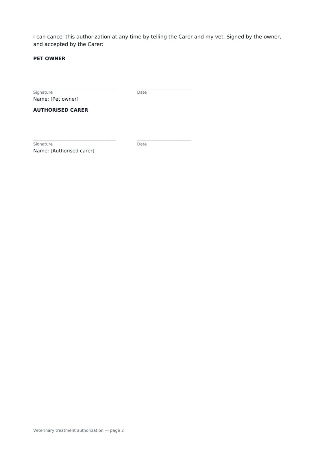 Veterinary treatment authorization — page 2 of 2