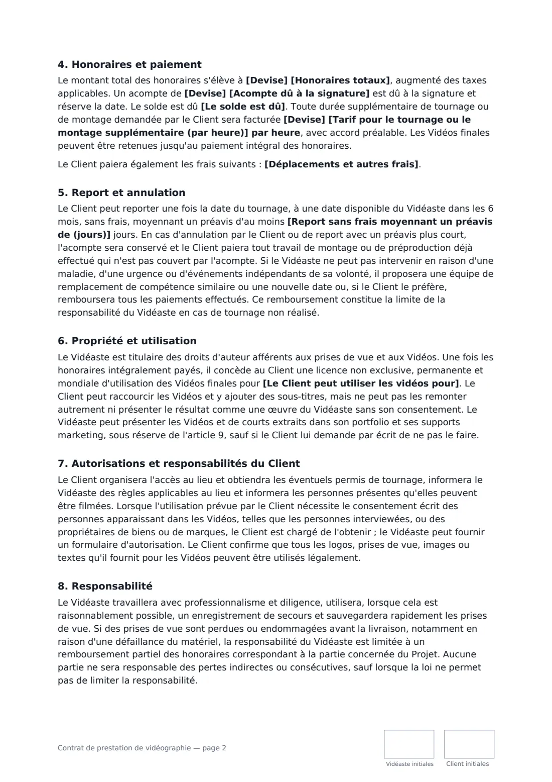 Contrat de prestation de vidéographie — page 2 sur 3