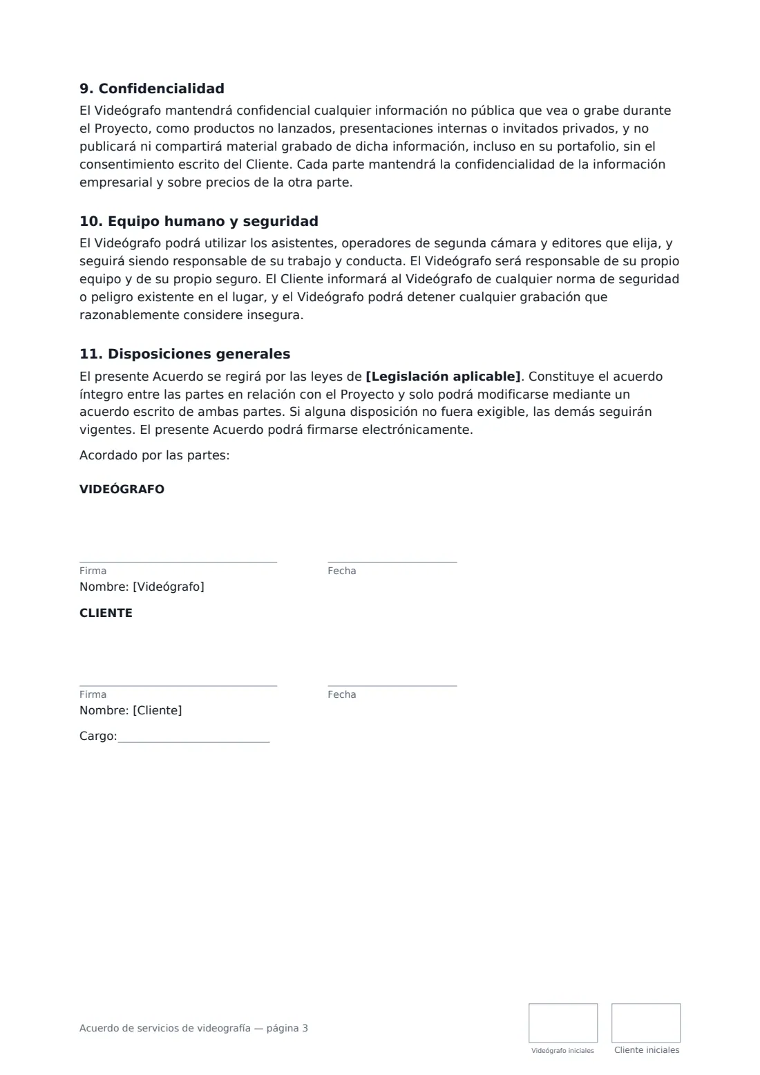 Acuerdo de servicios de videografía: página 3 de 3
