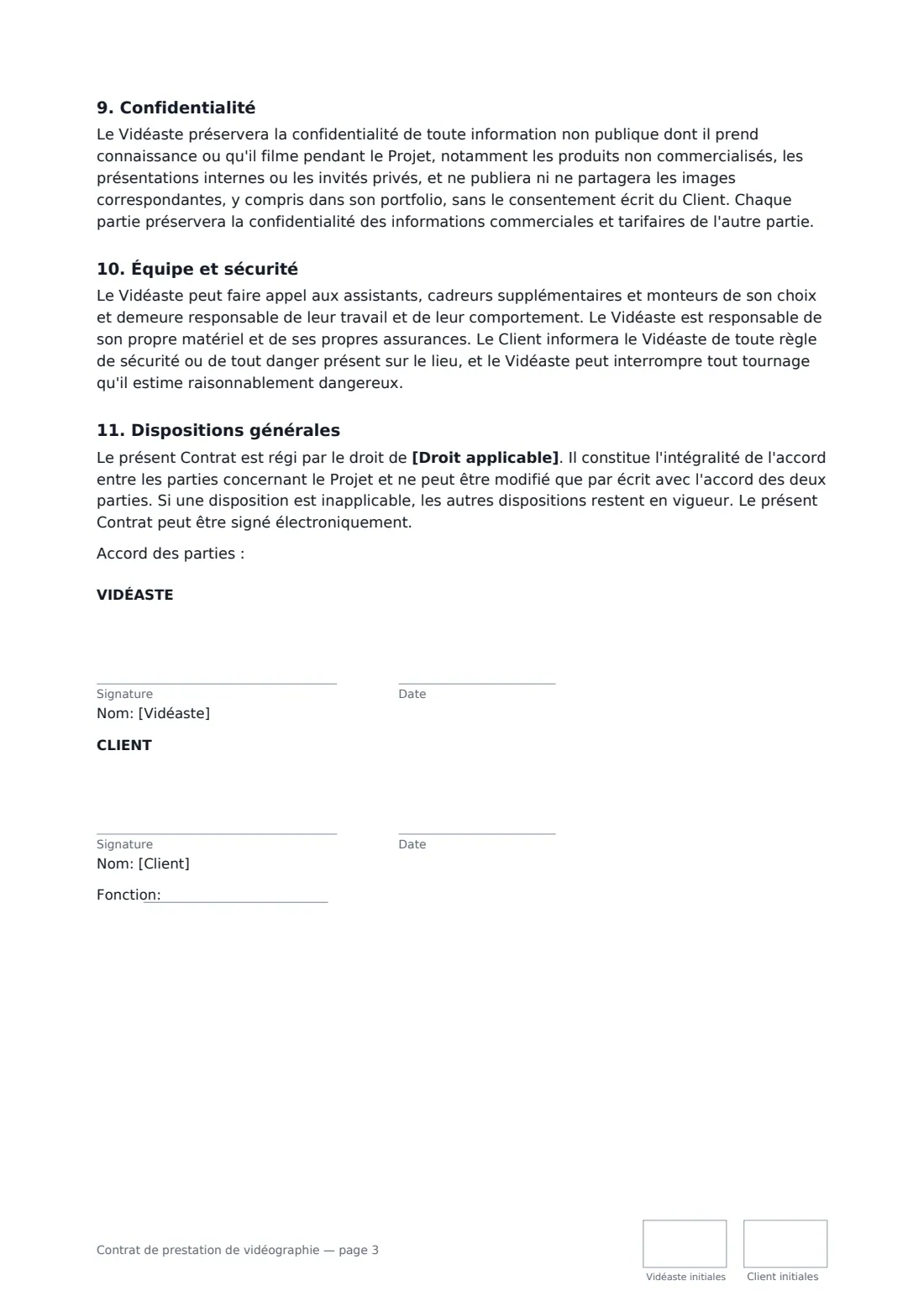 Contrat de prestation de vidéographie — page 3 sur 3