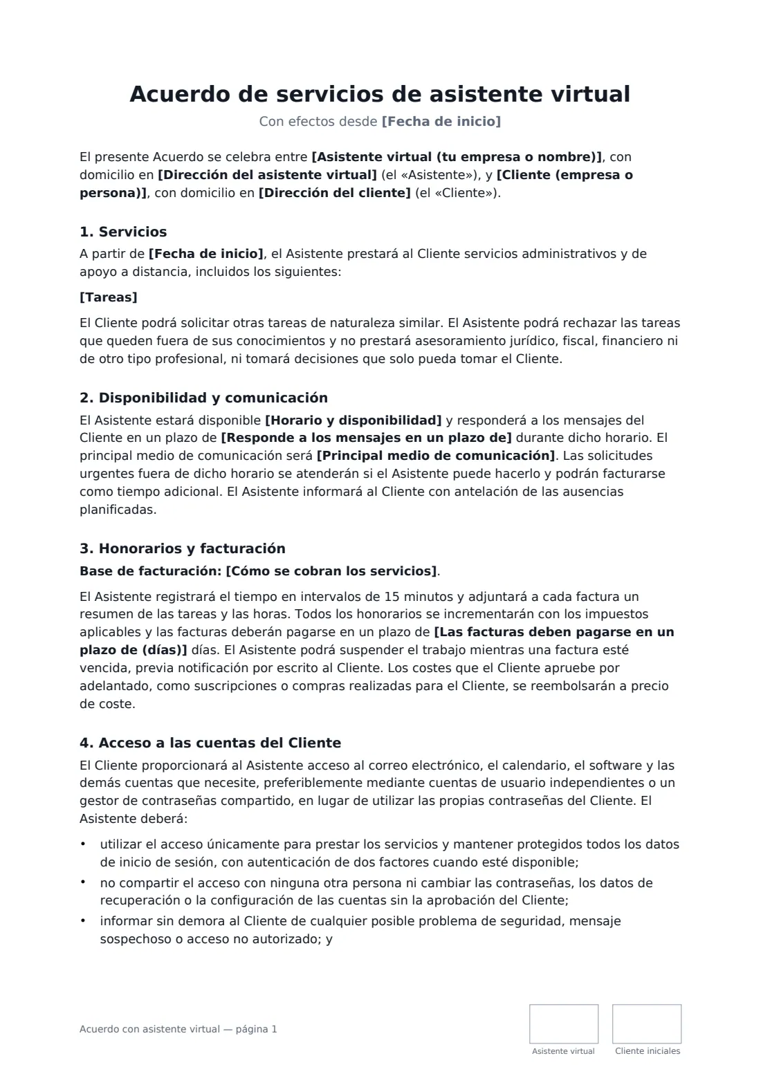 Acuerdo con asistente virtual: página 1 de 3