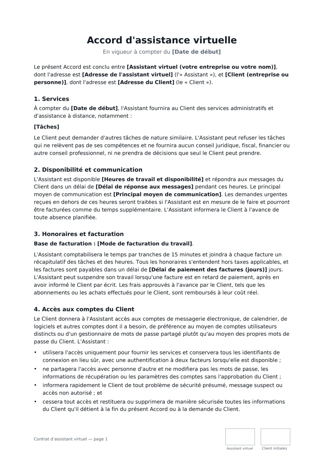 Contrat d’assistant virtuel — page 1 sur 3