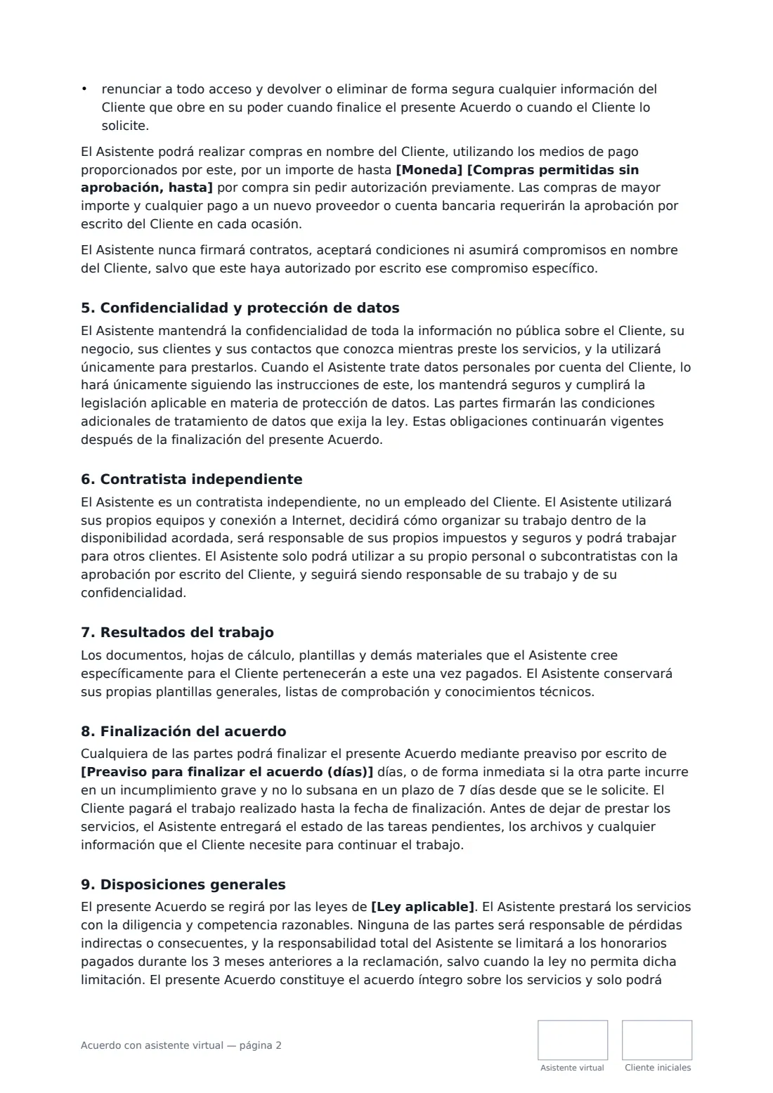 Acuerdo con asistente virtual: página 2 de 3