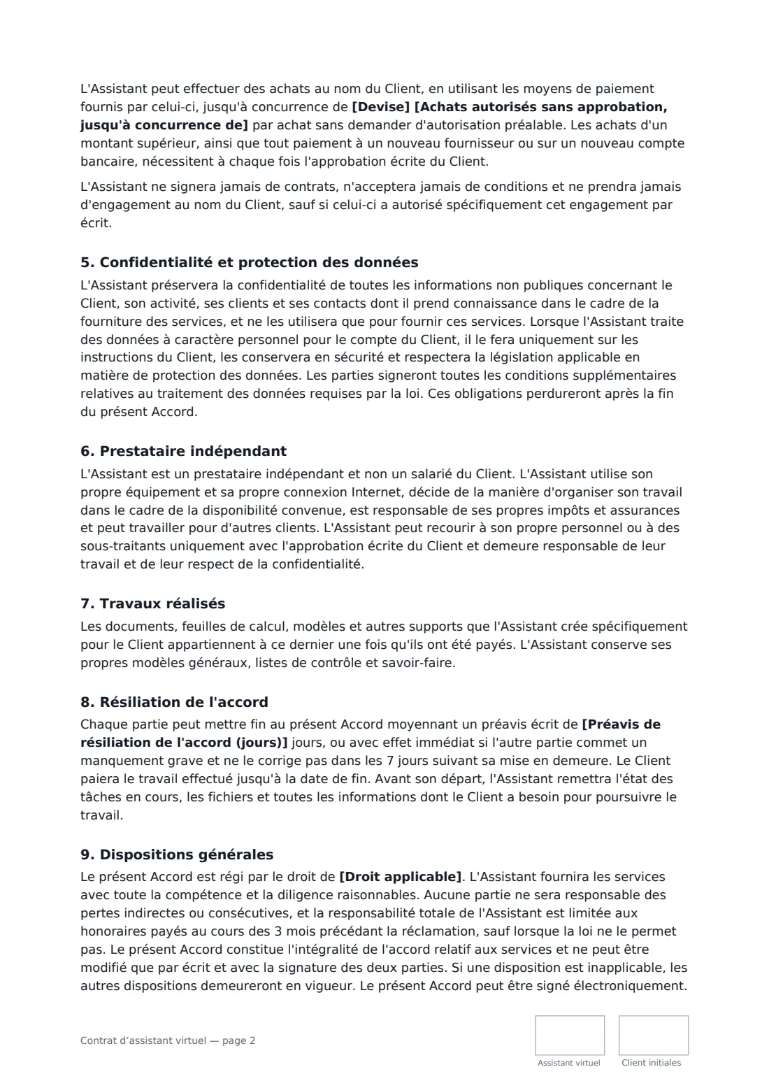 Contrat d’assistant virtuel — page 2 sur 3