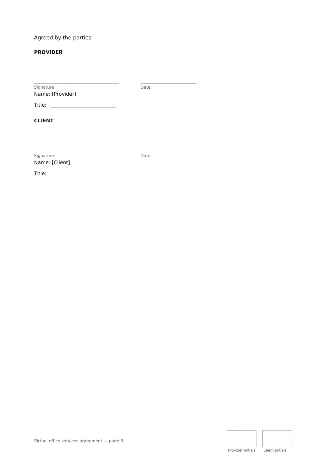 Virtual office services agreement — page 3 of 3