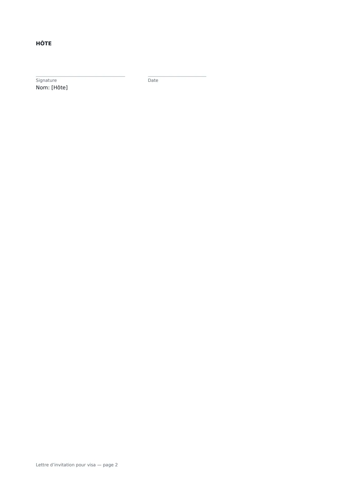 Lettre d’invitation pour visa — page 2 sur 2