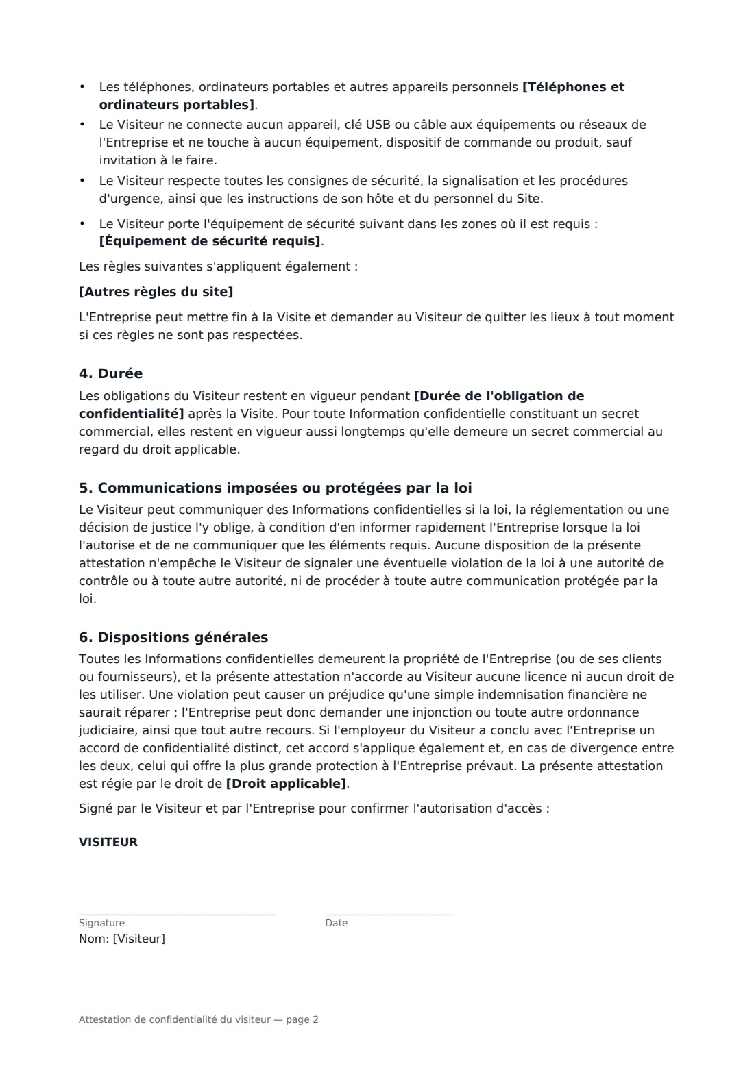 Attestation de confidentialité du visiteur — page 2 sur 3