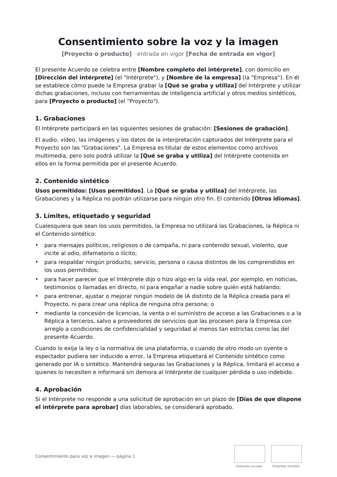 Consentimiento para voz e imagen: página 1 de 3