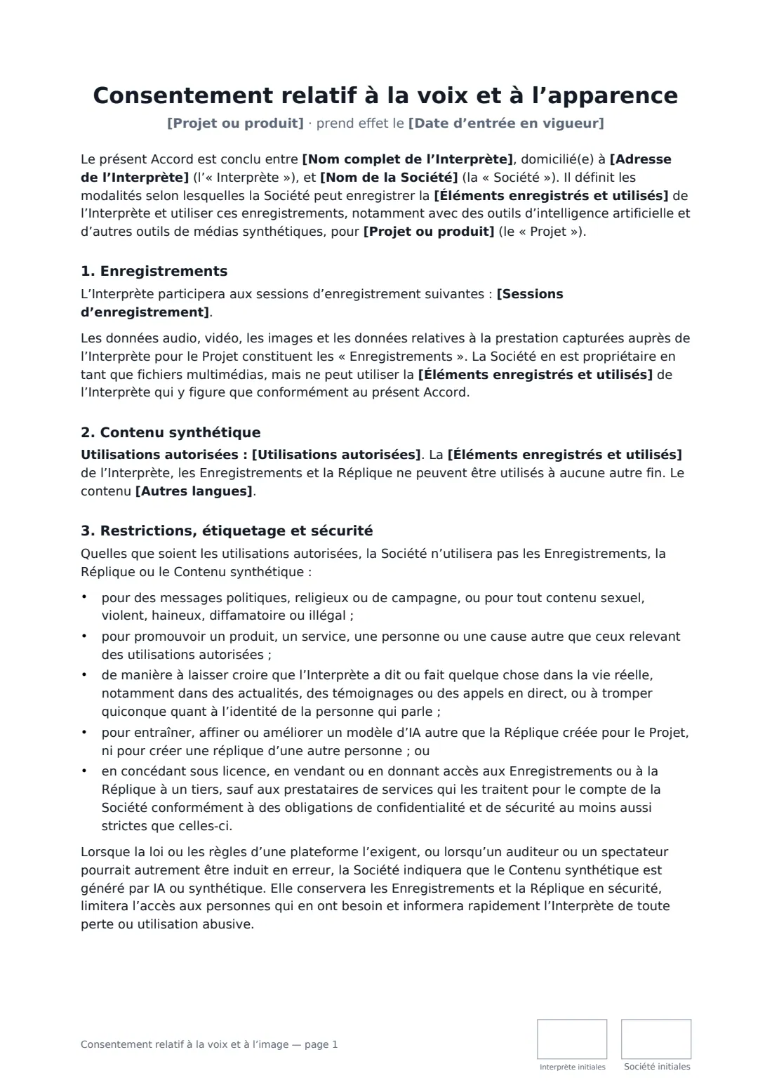 Consentement relatif à la voix et à l’image — page 1 sur 3