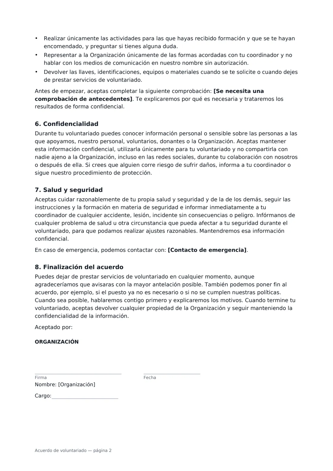 Acuerdo de voluntariado: página 2 de 3
