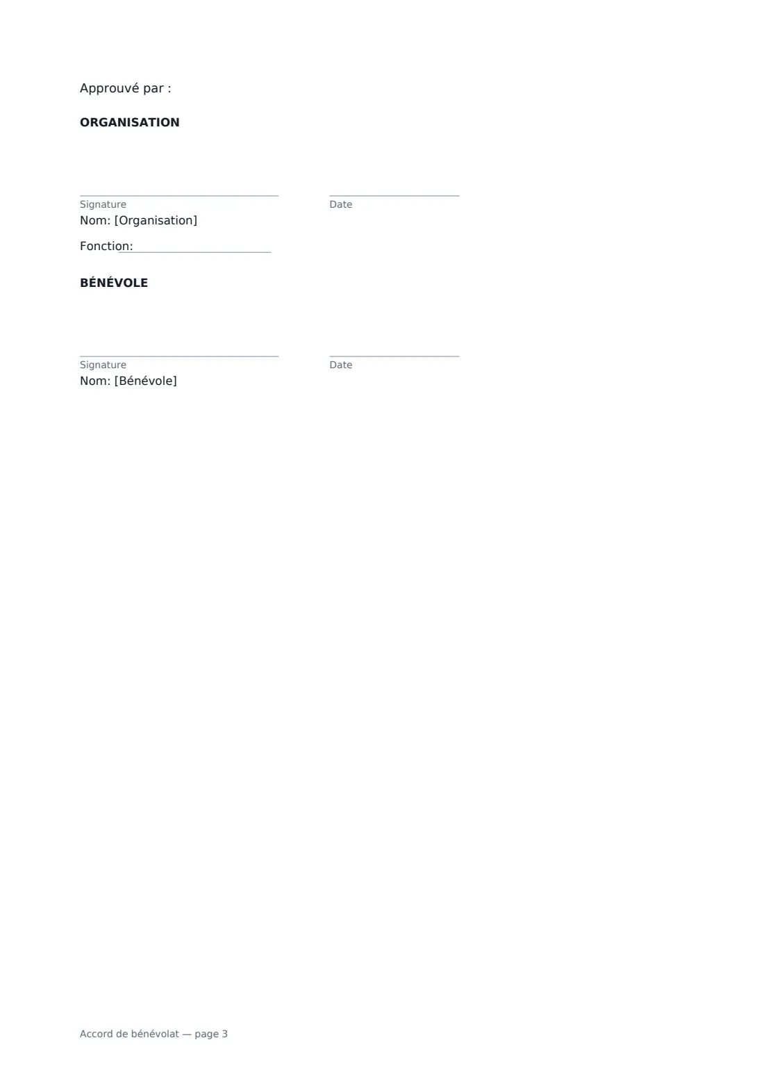 Accord de bénévolat — page 3 sur 3