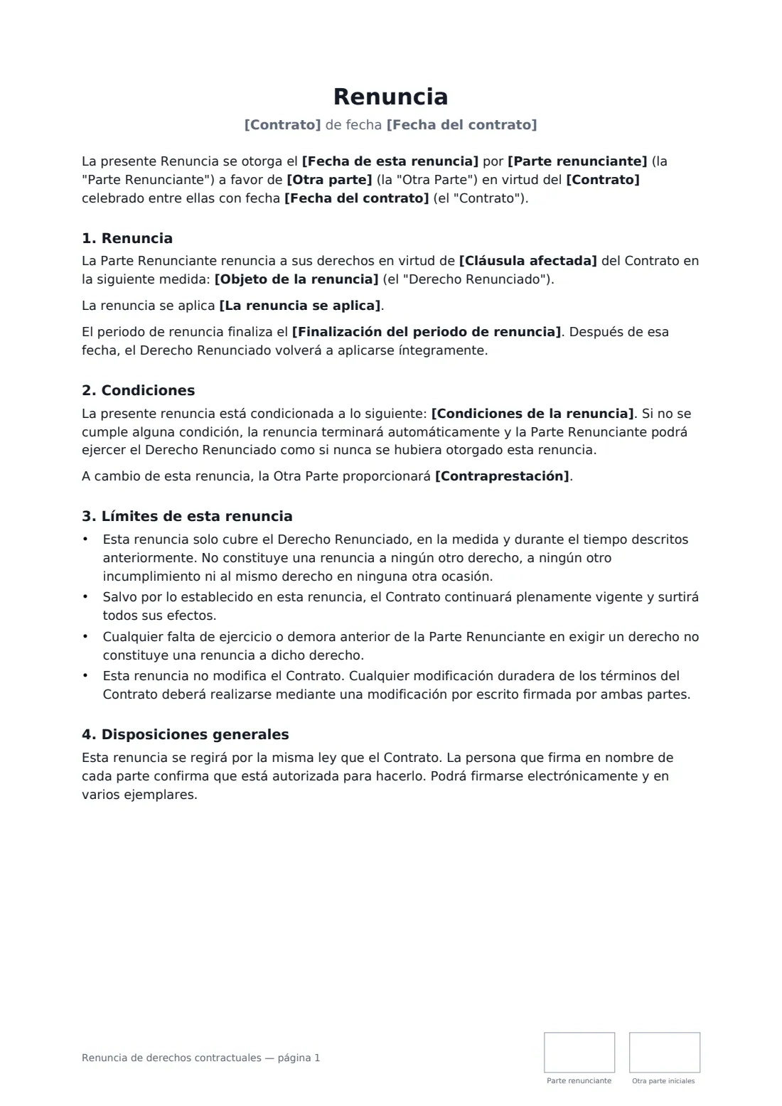 Renuncia de derechos contractuales: página 1 de 2