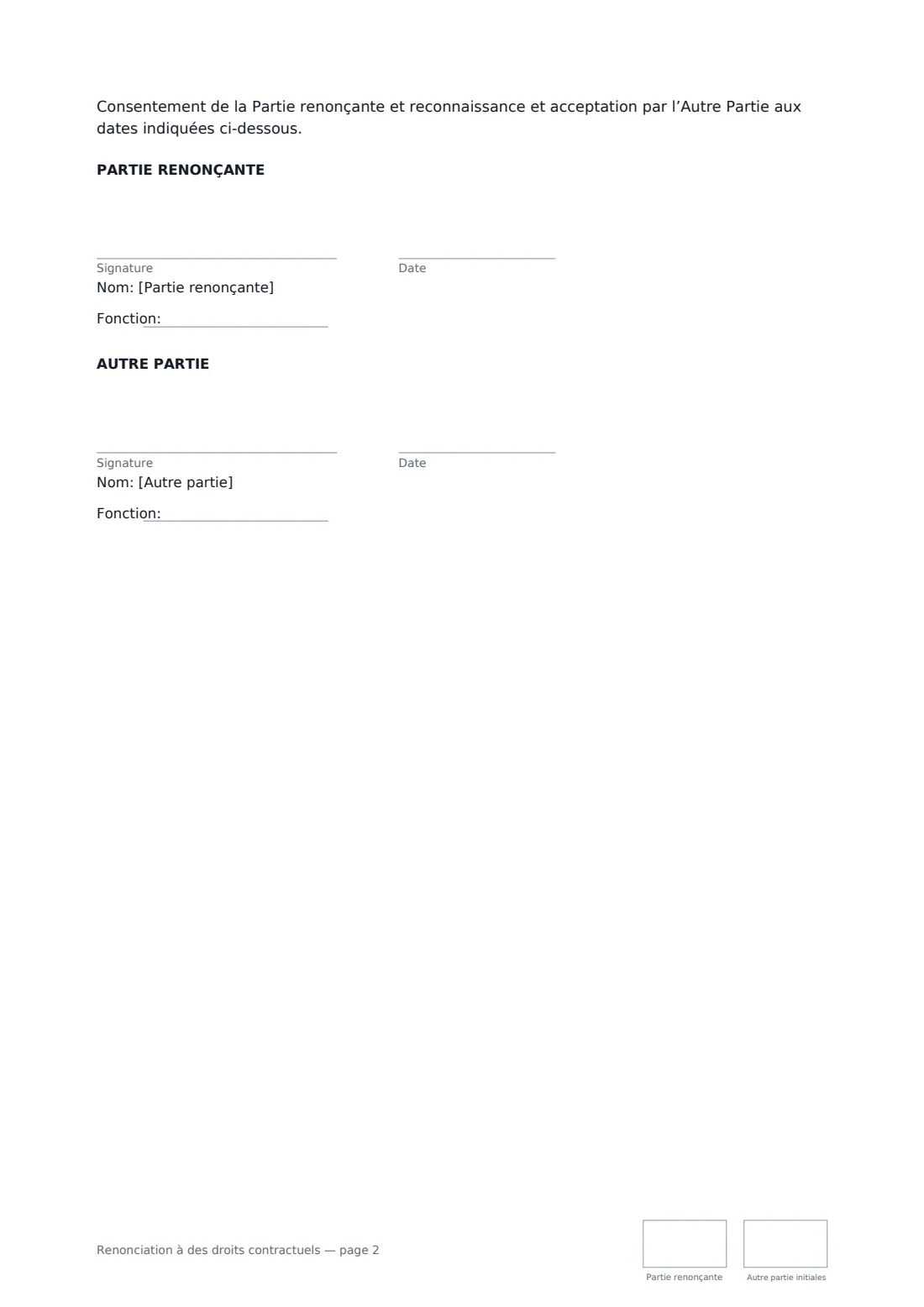 Renonciation à des droits contractuels — page 2 sur 2