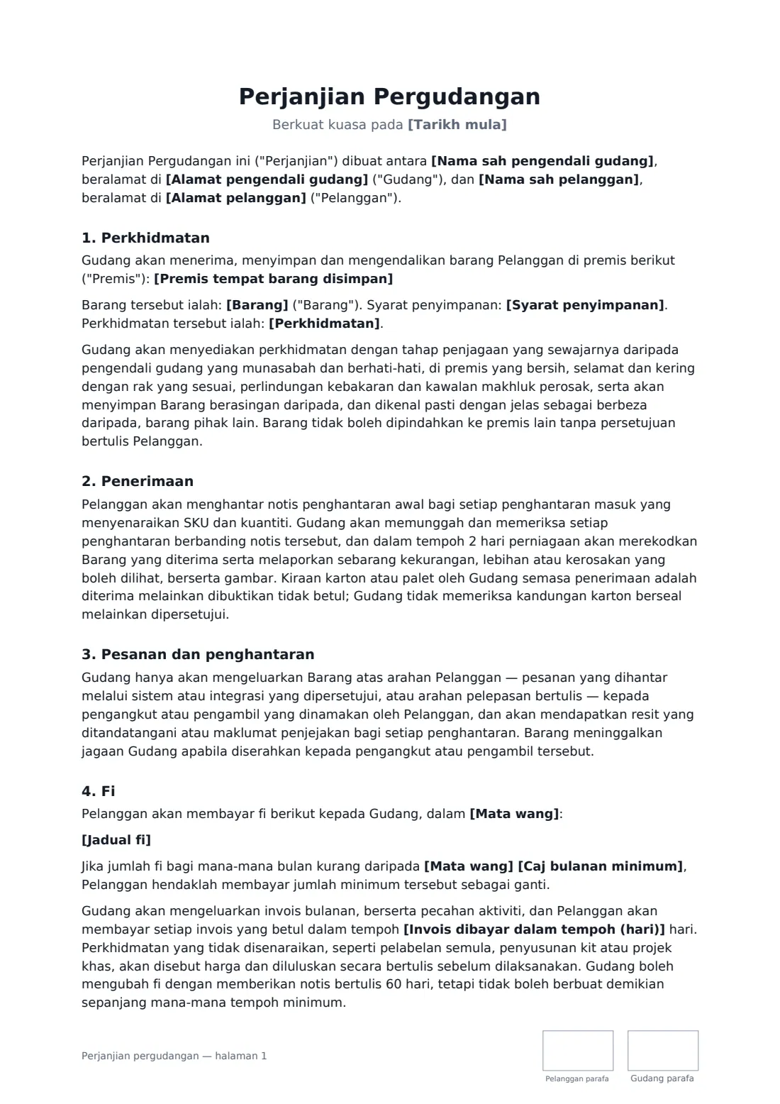 Perjanjian pergudangan — halaman 1 daripada 3
