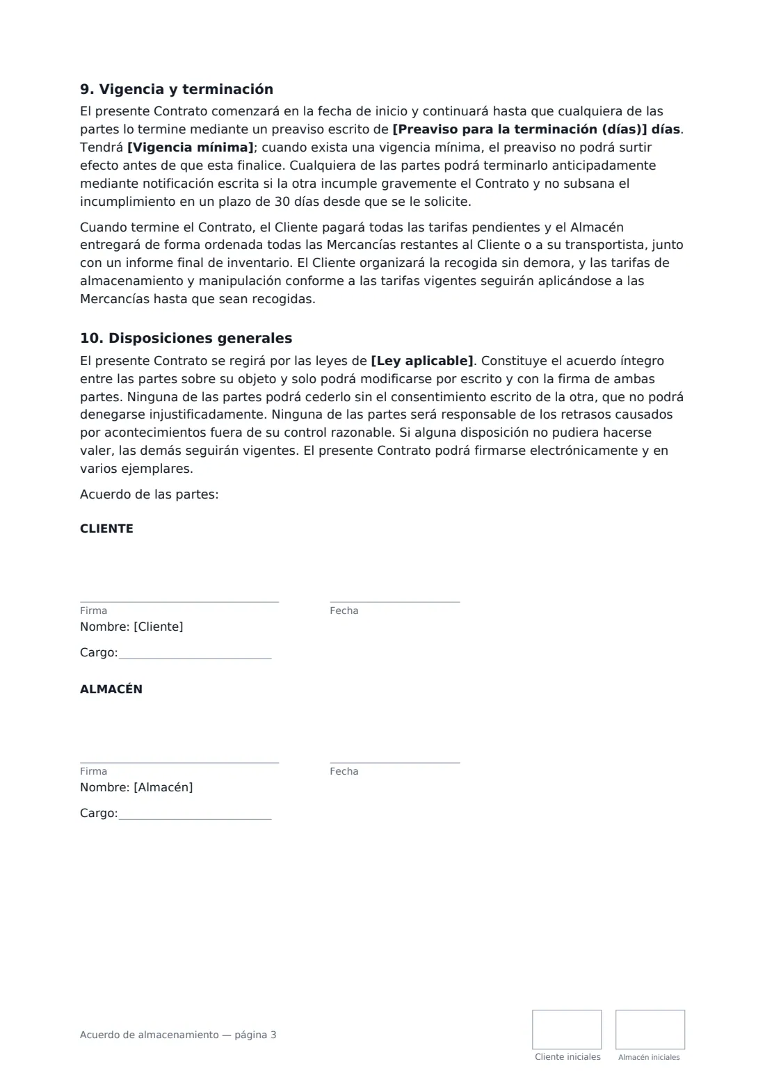Acuerdo de almacenamiento: página 3 de 3