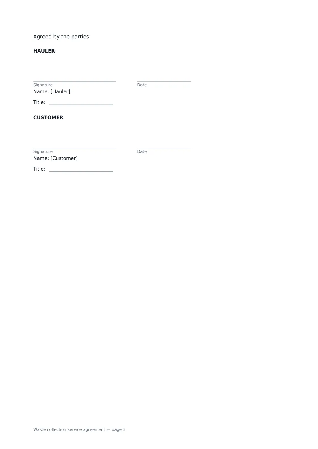 Waste collection service agreement — page 3 of 3