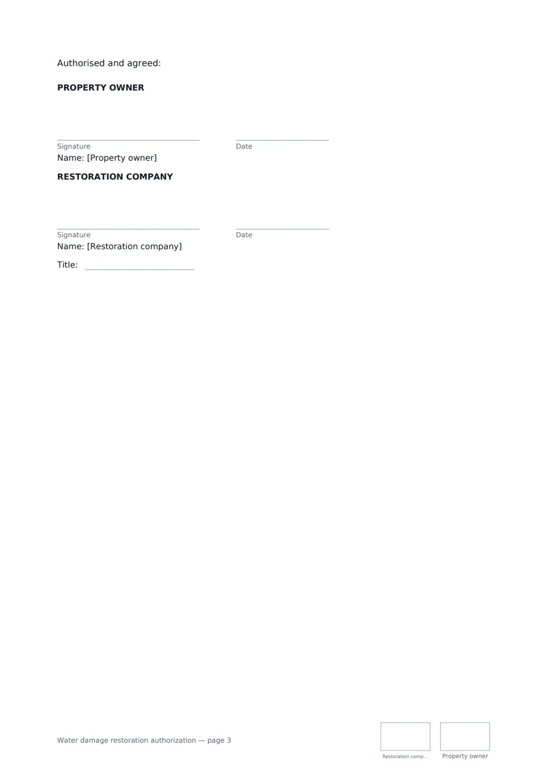 Water damage restoration authorization — page 3 of 3