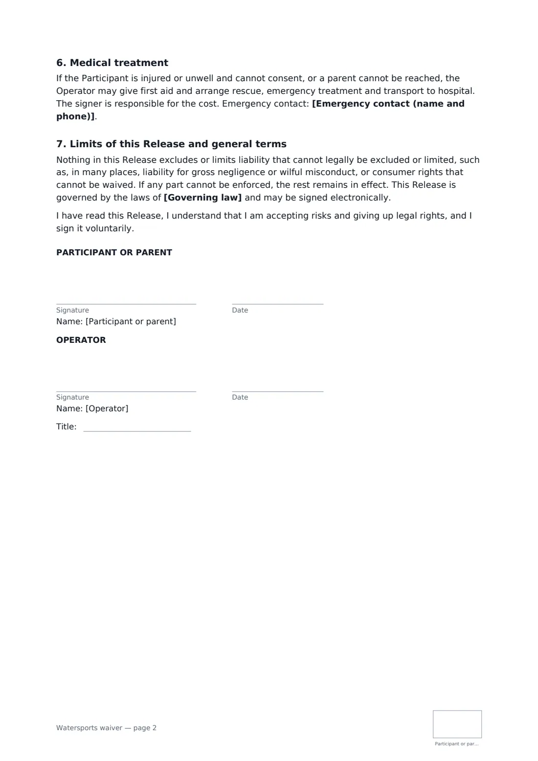 Watersports waiver — page 2 of 2