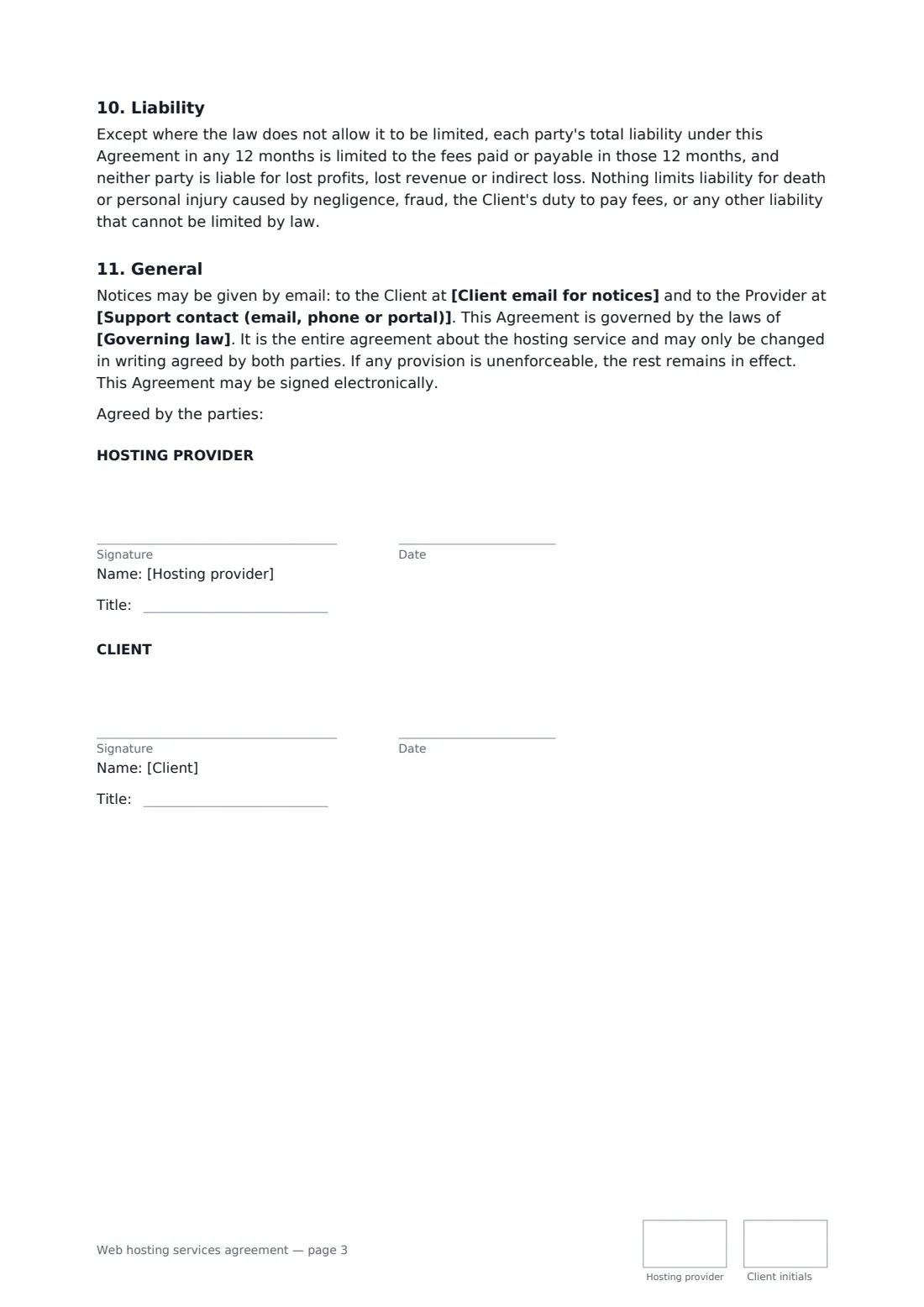 Web hosting services agreement — page 3 of 3