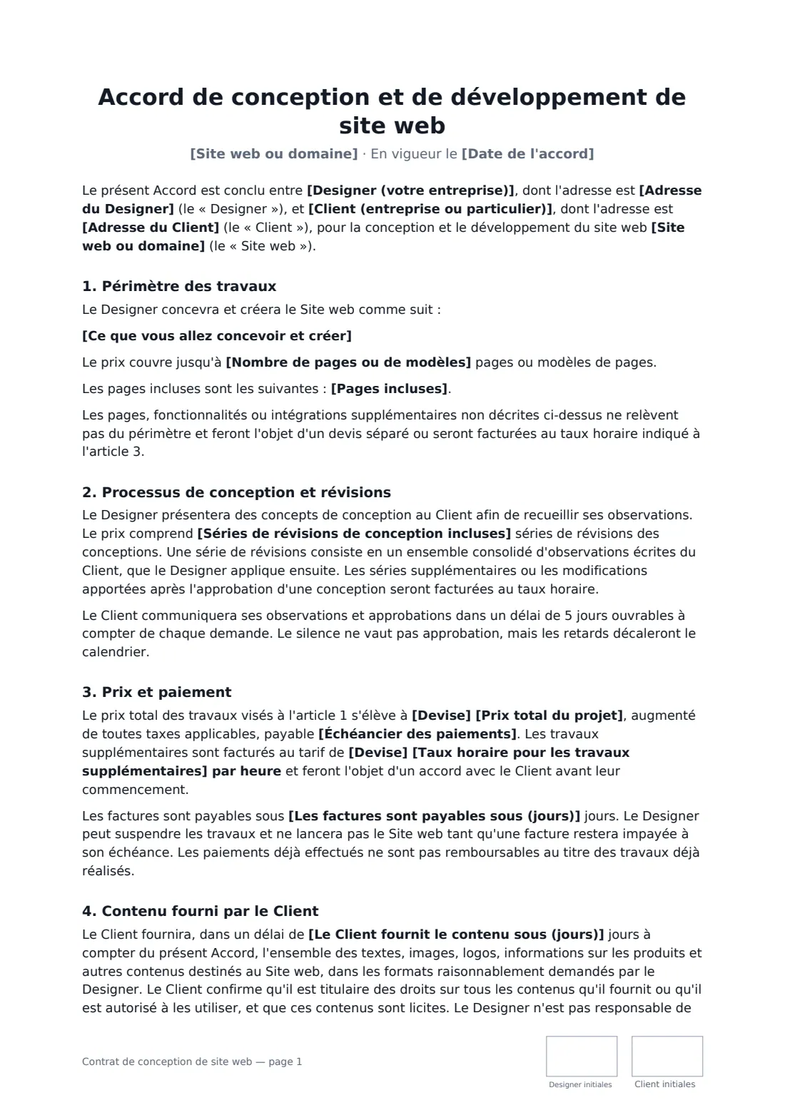 Contrat de conception de site web — page 1 sur 3
