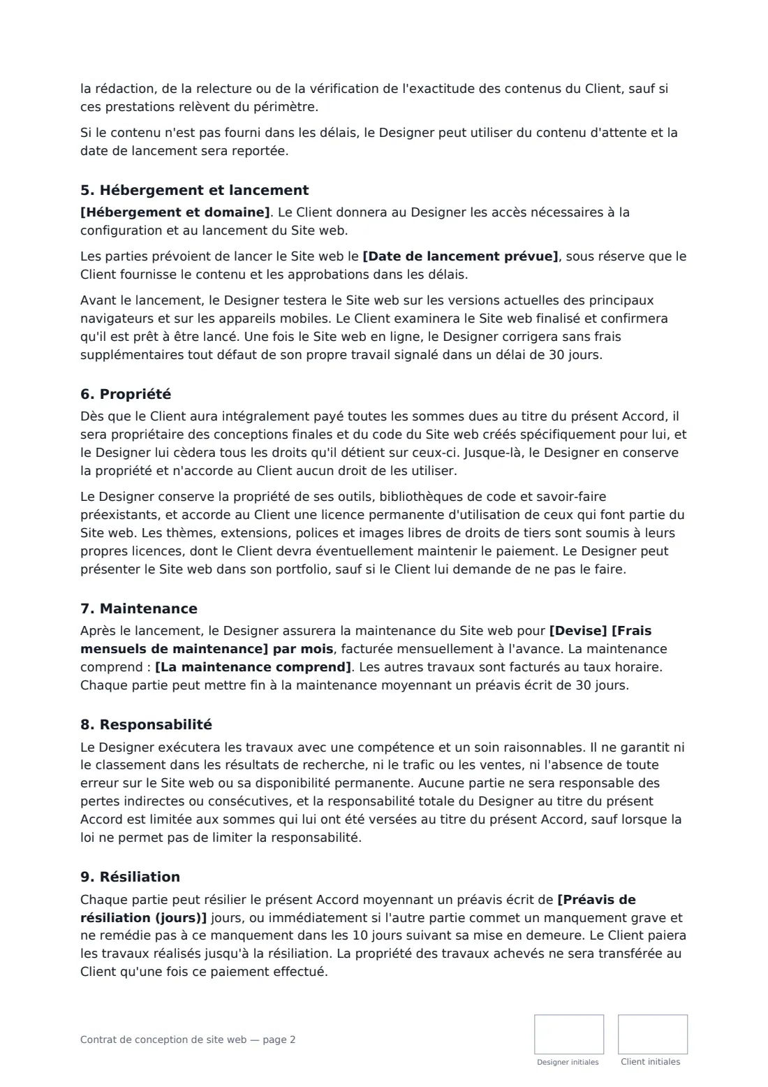 Contrat de conception de site web — page 2 sur 3