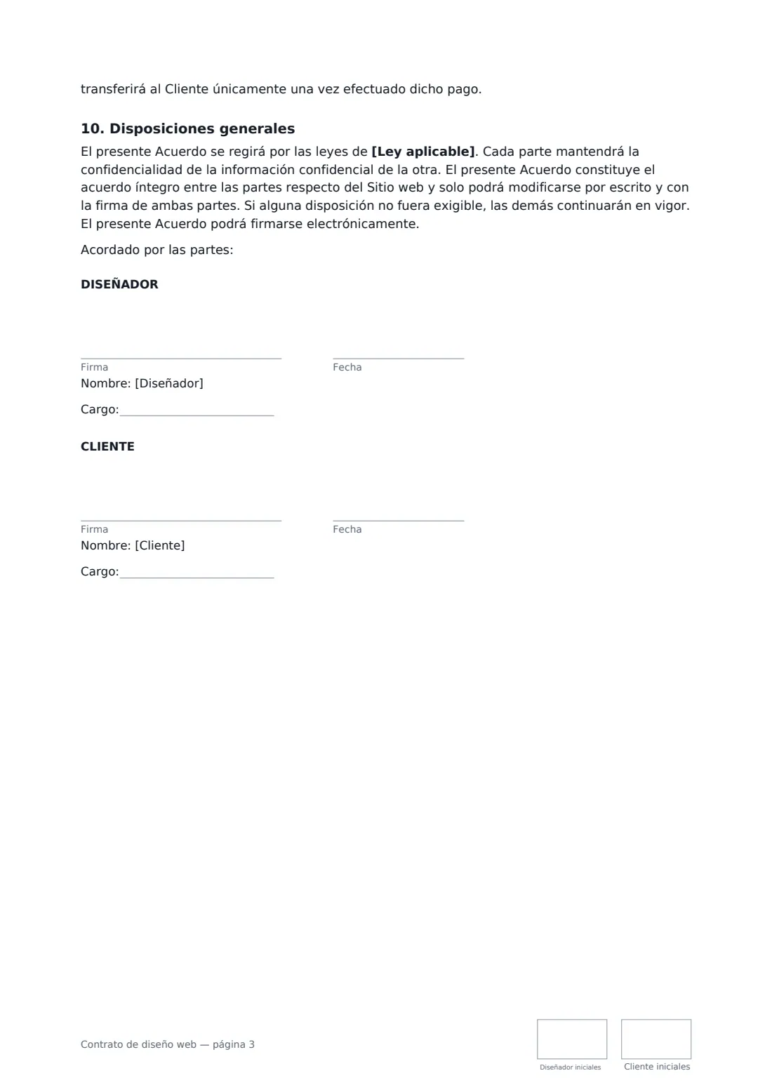 Contrato de diseño web: página 3 de 3