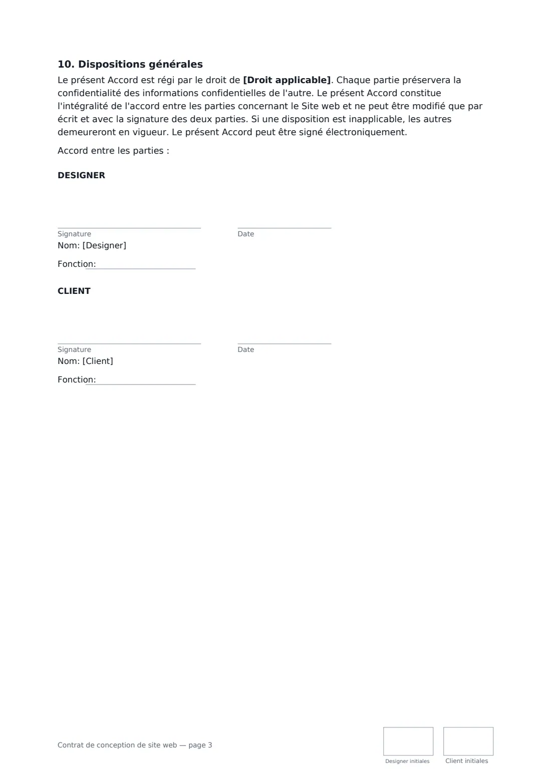Contrat de conception de site web — page 3 sur 3