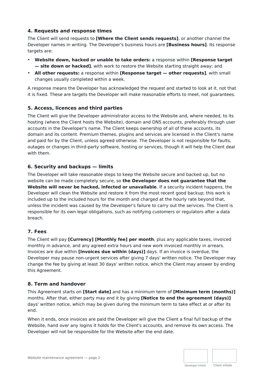 Website maintenance agreement — page 2 of 3