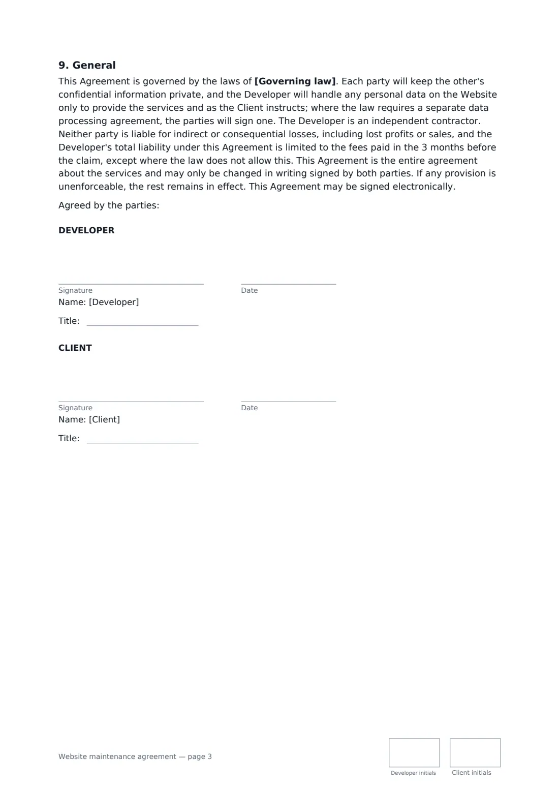 Website maintenance agreement — page 3 of 3