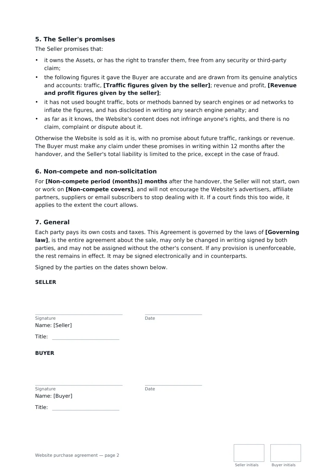 Website purchase agreement — page 2 of 2
