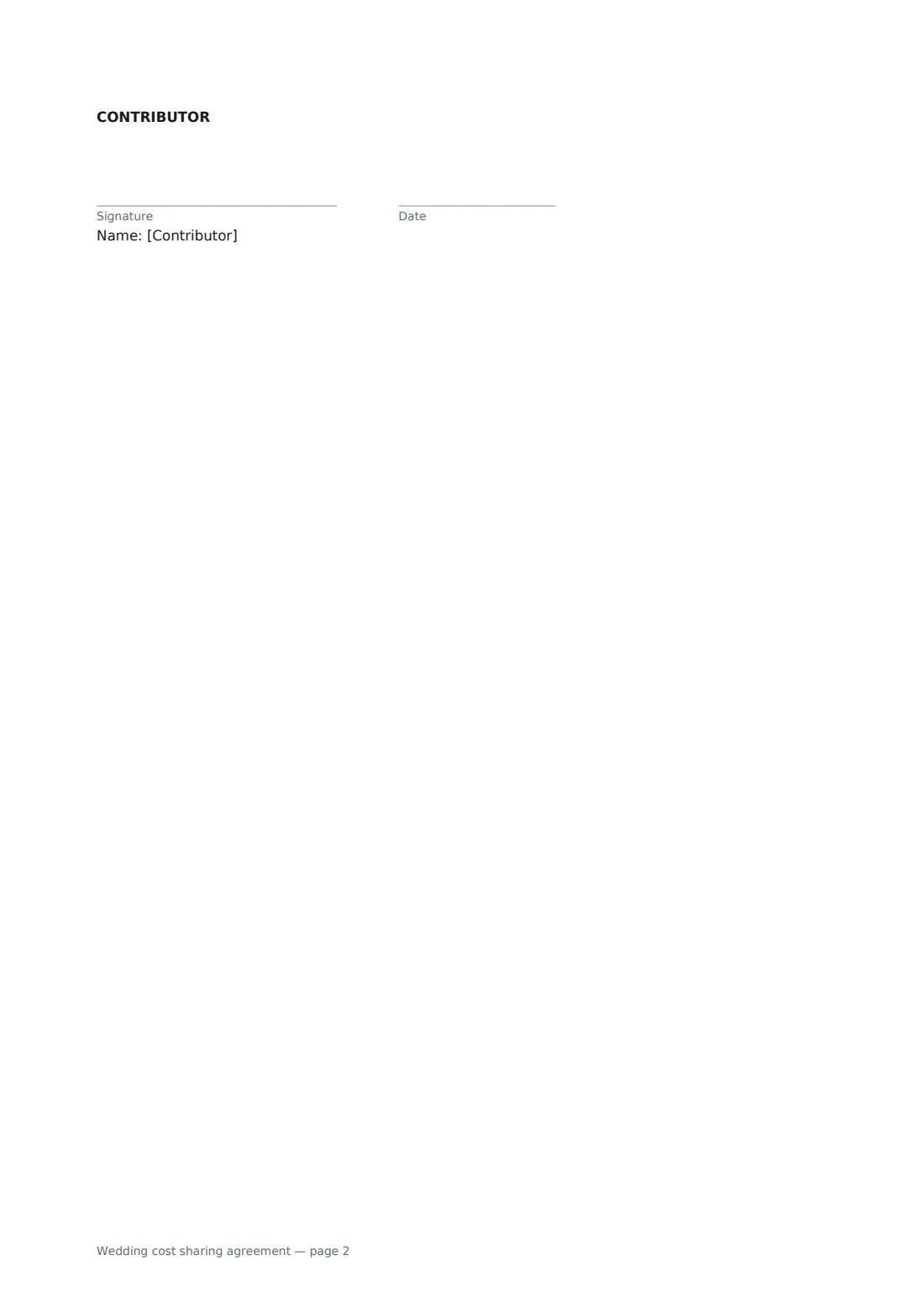 Wedding cost sharing agreement — page 2 of 2
