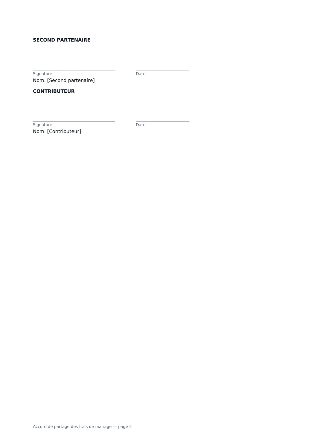 Accord de partage des frais de mariage — page 2 sur 2