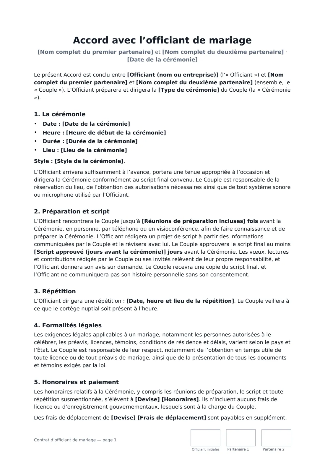 Contrat d’officiant de mariage — page 1 sur 3