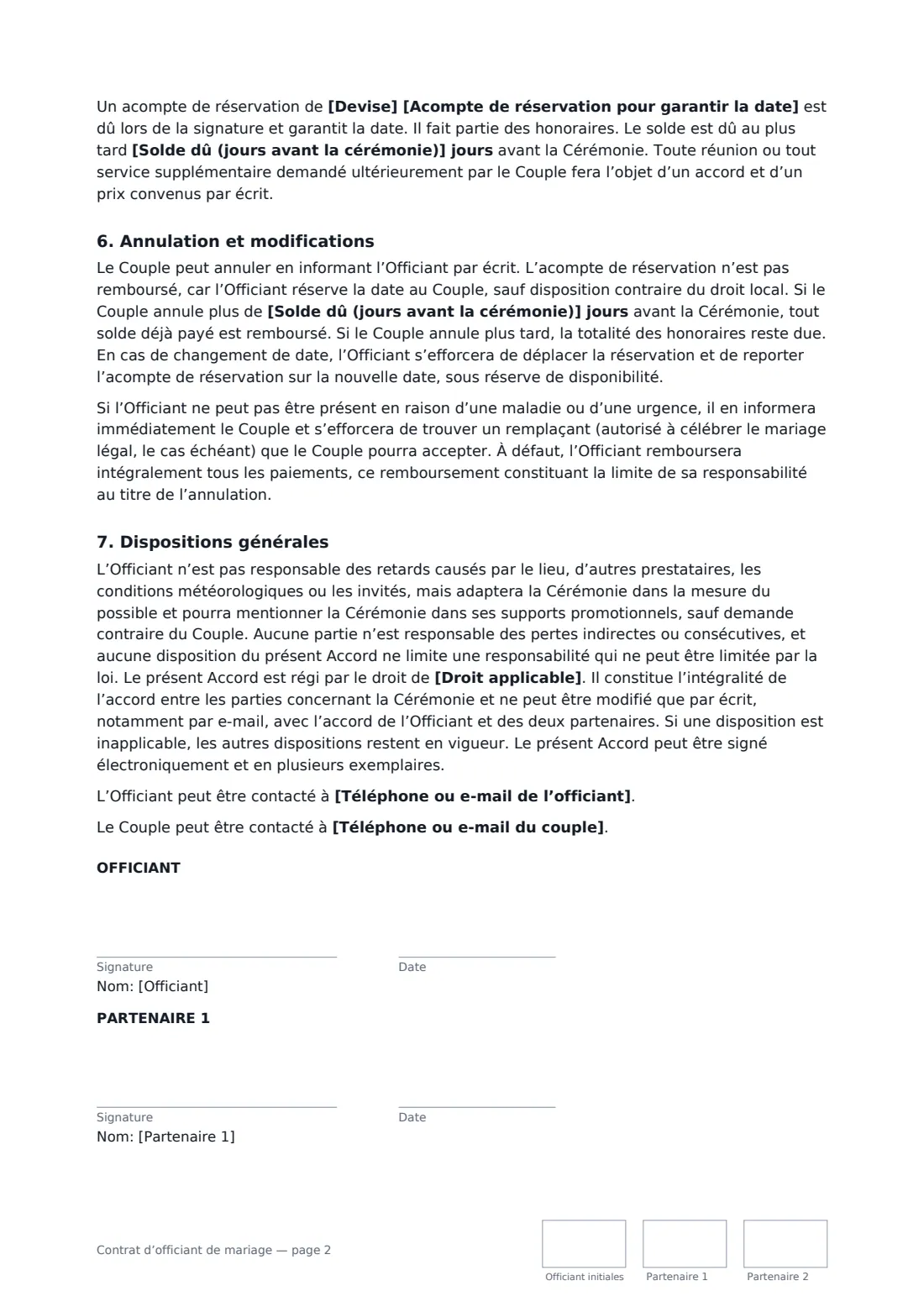 Contrat d’officiant de mariage — page 2 sur 3
