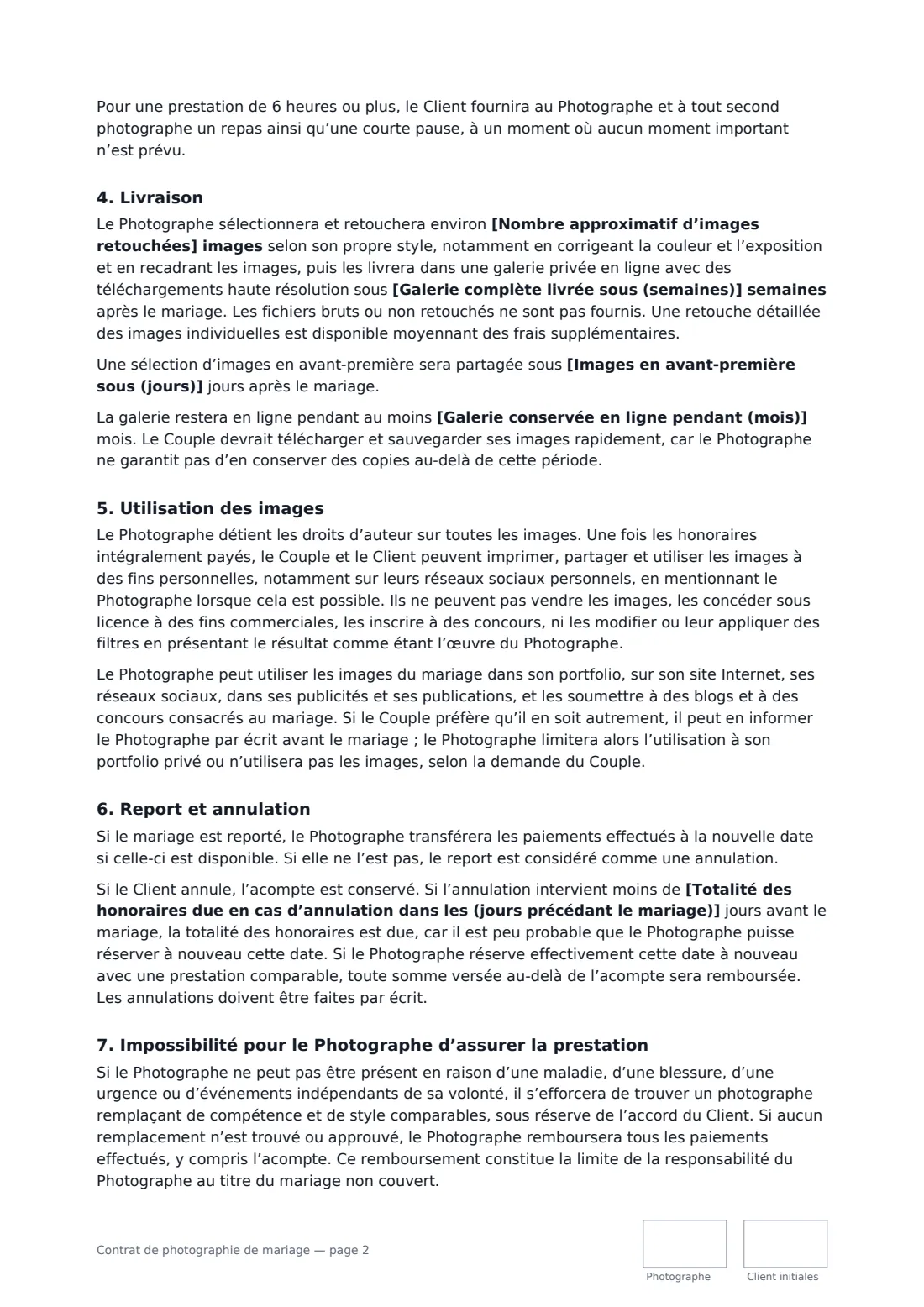 Contrat de photographie de mariage — page 2 sur 3