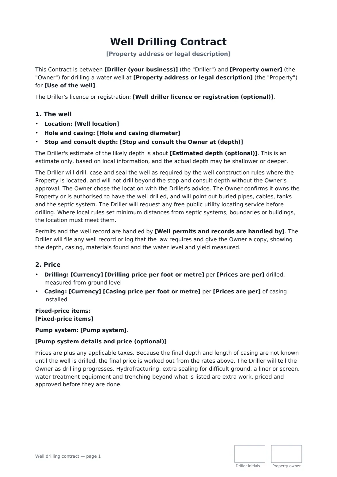 Well drilling contract — page 1 of 3