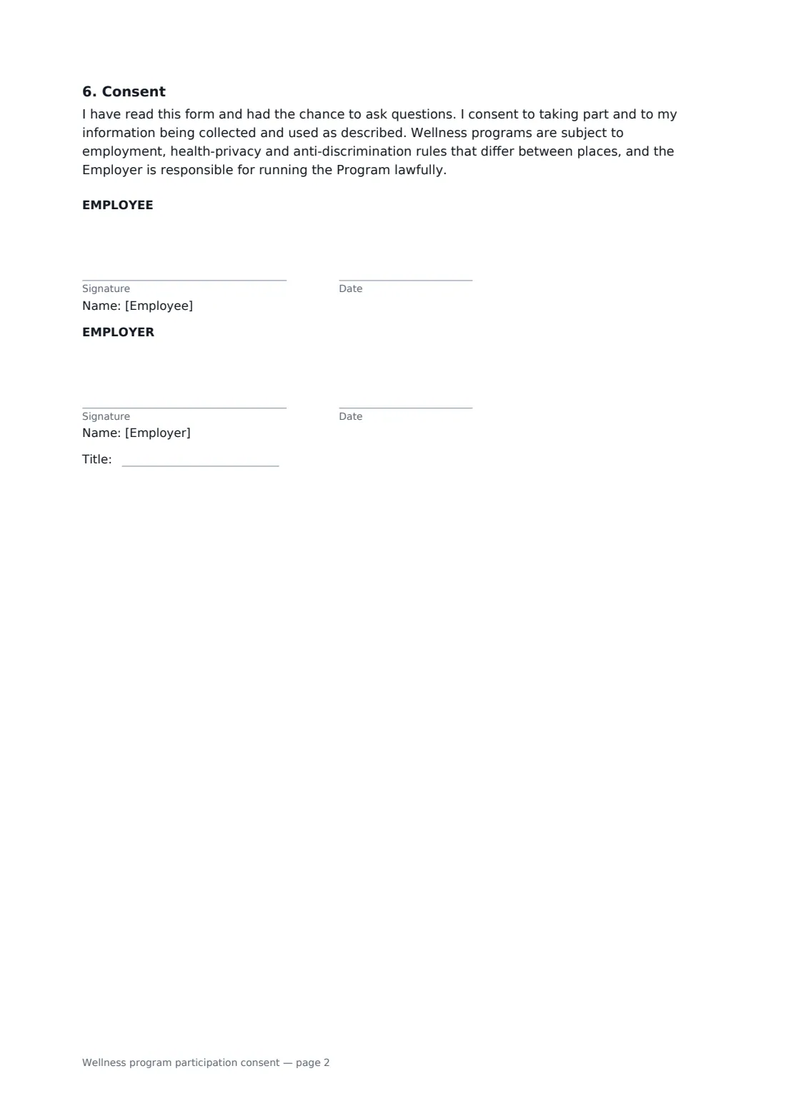 Wellness program participation consent — page 2 of 2