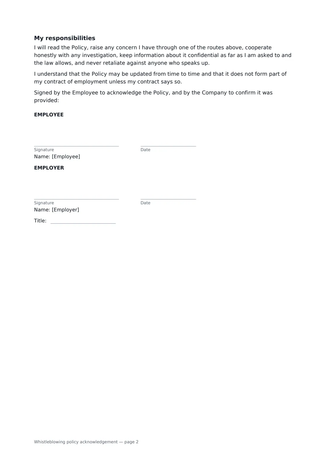 Whistleblowing policy acknowledgement — page 2 of 2