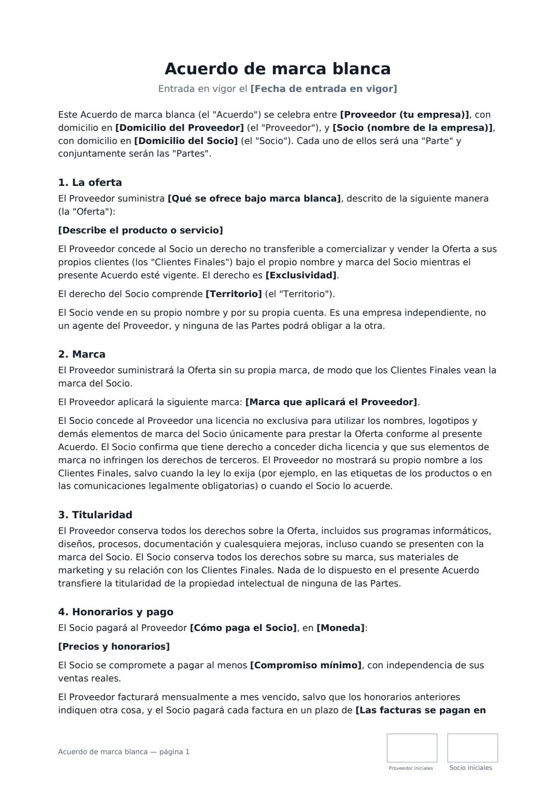 Acuerdo de marca blanca: página 1 de 3