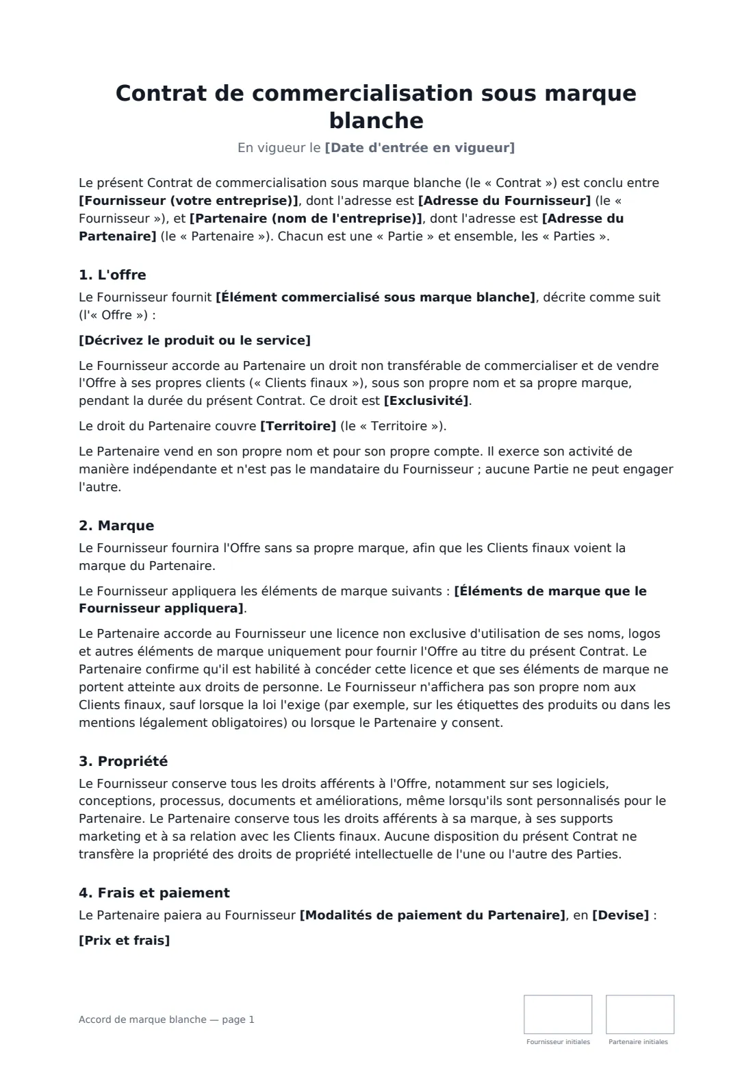Accord de marque blanche — page 1 sur 3
