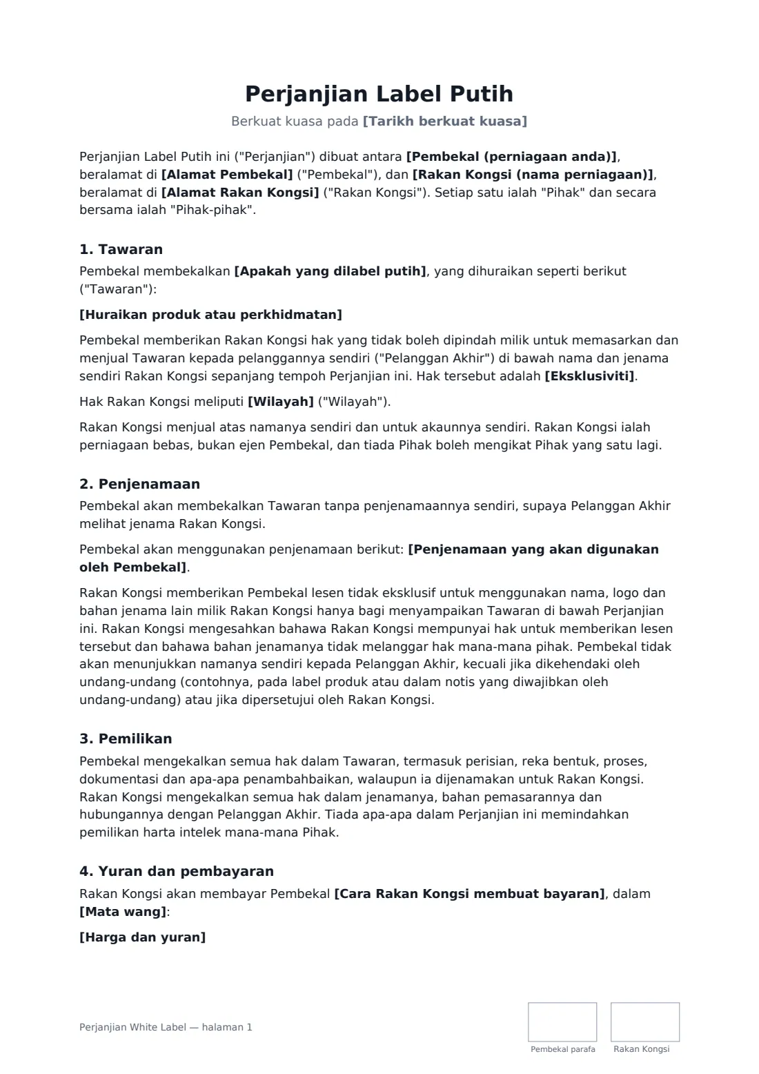 Perjanjian White Label — halaman 1 daripada 4