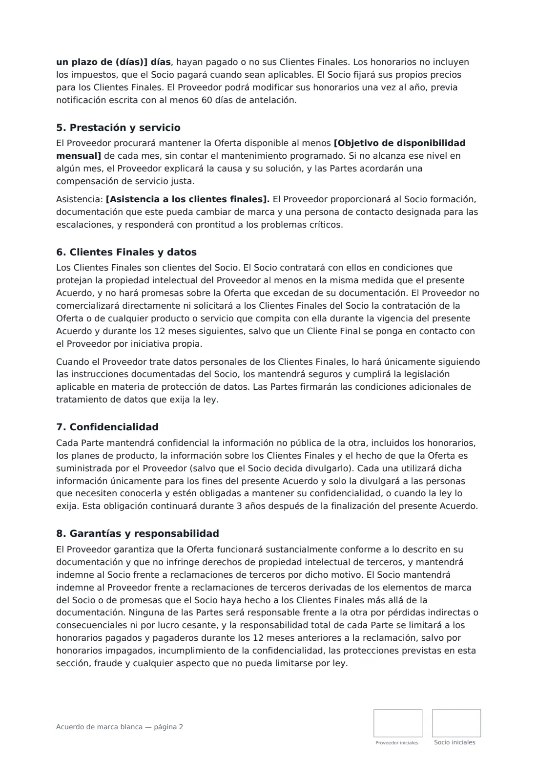 Acuerdo de marca blanca: página 2 de 3