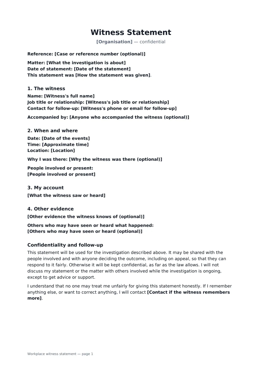 Workplace witness statement — page 1 of 2
