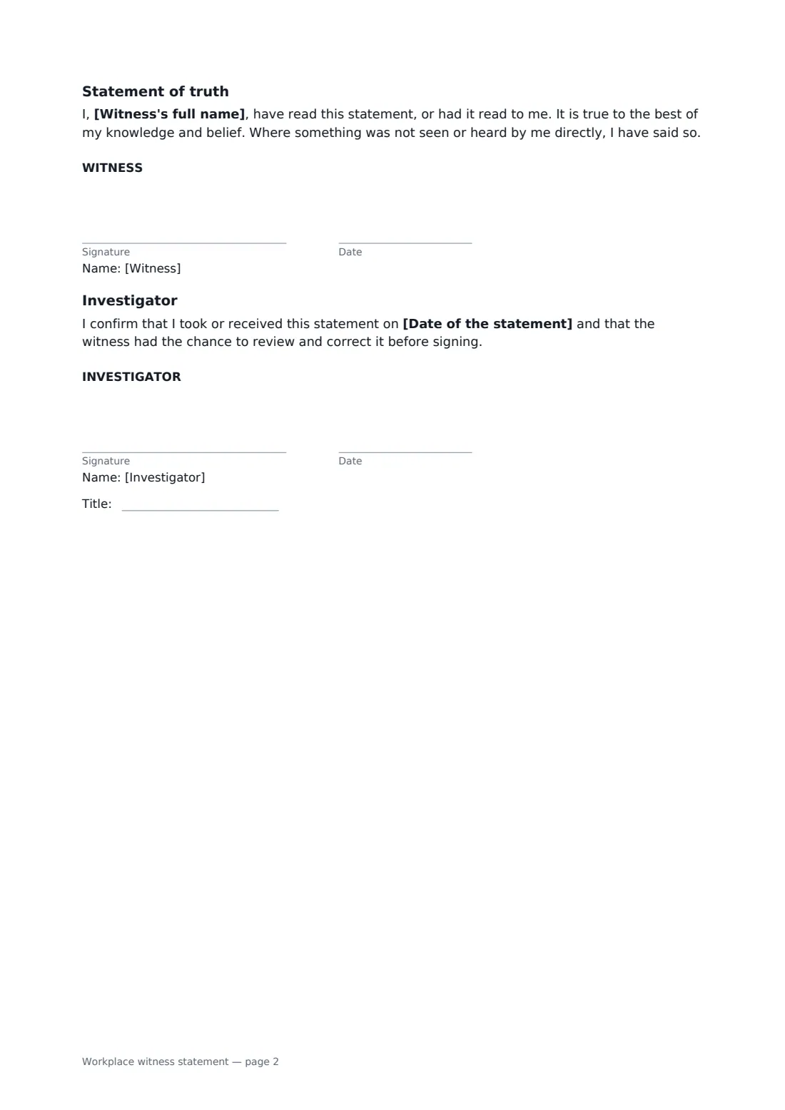 Workplace witness statement — page 2 of 2