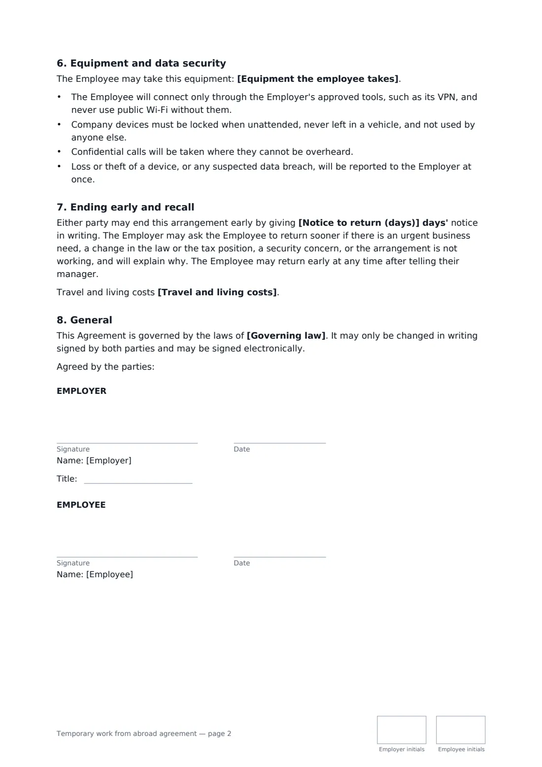 Temporary work from abroad agreement — page 2 of 2