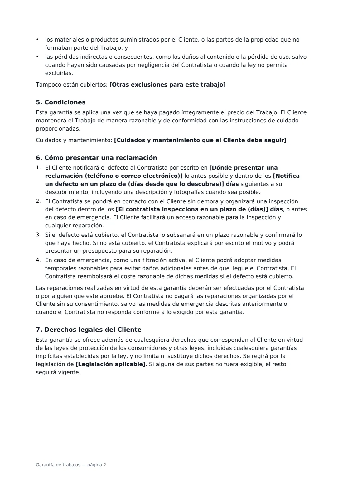 Garantía de trabajos: página 2 de 3