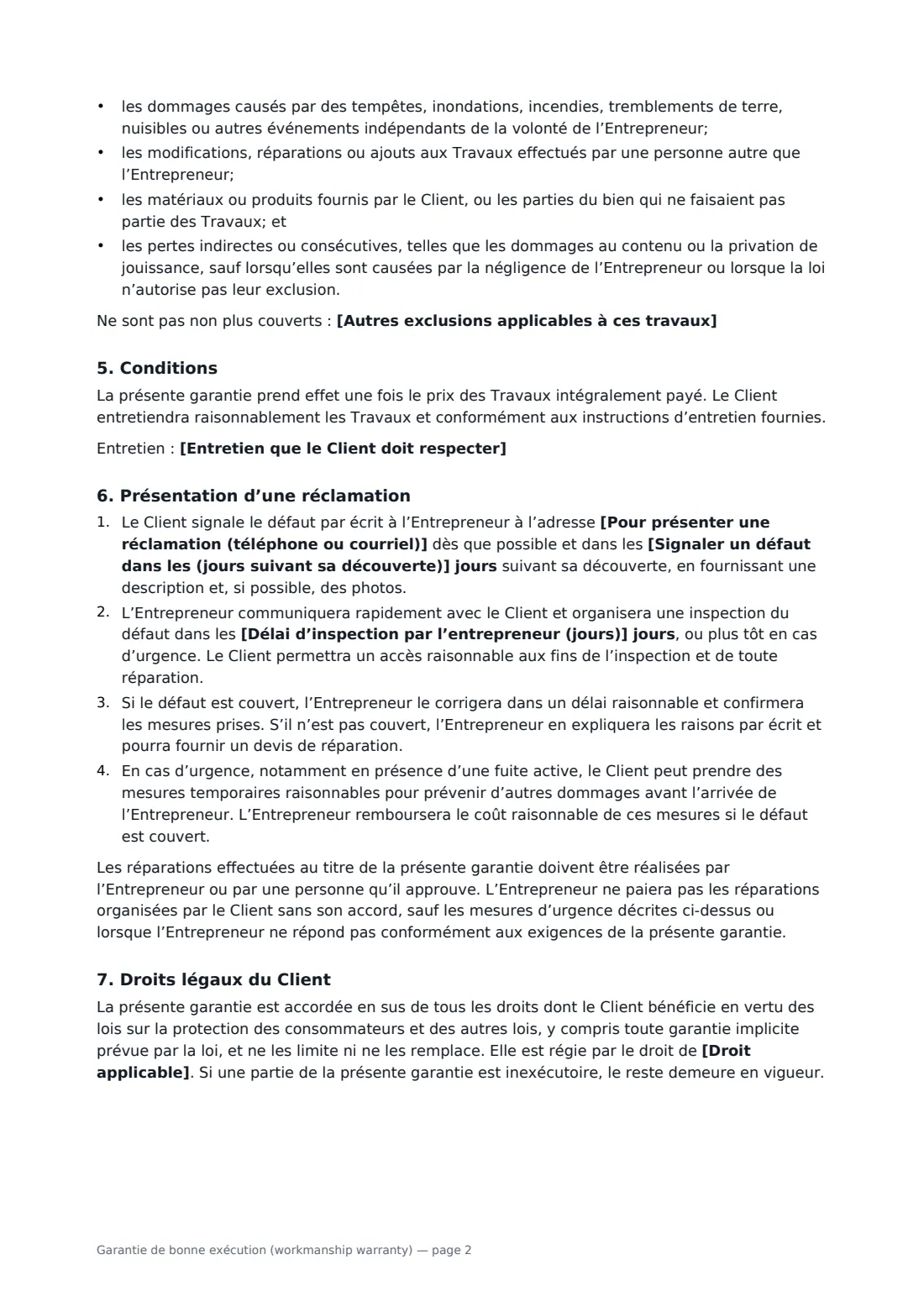 Garantie de bonne exécution (workmanship warranty) — page 2 sur 3
