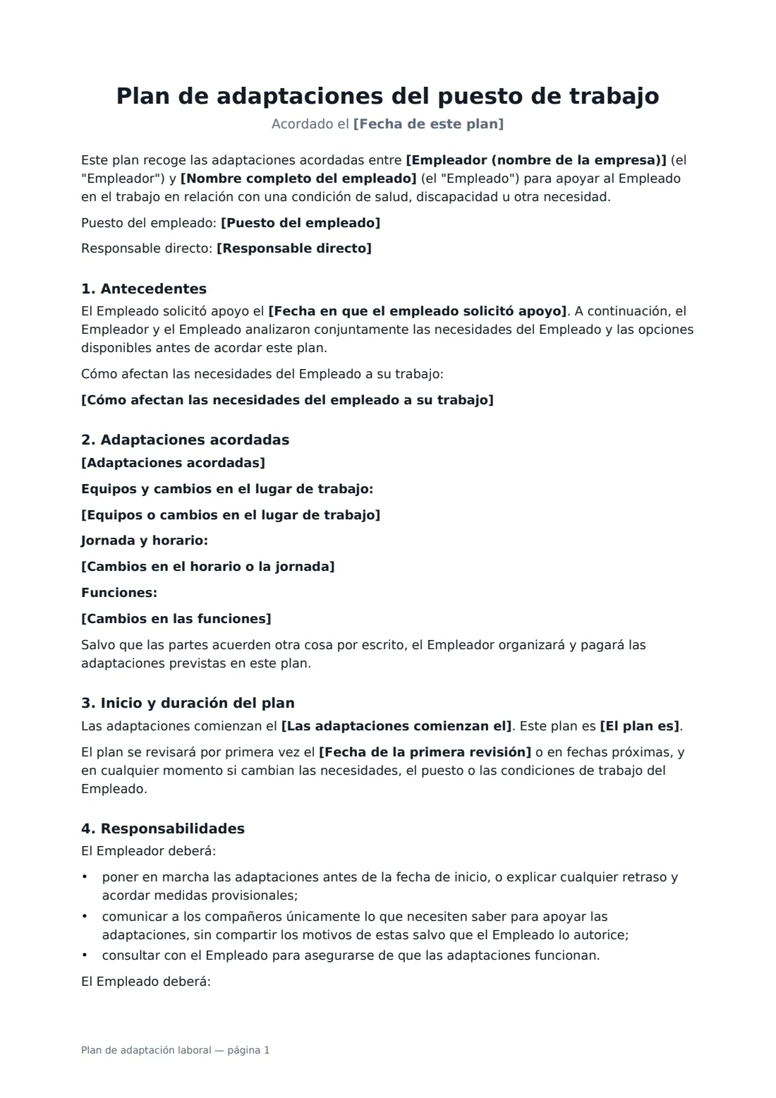 Plan de adaptación laboral: página 1 de 2